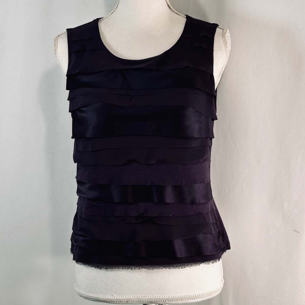 Ann Taylor Purple Tiered Ruffle Sleeveless Blouse Satin‎ Chiffon Top Small
